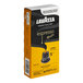 A yellow and black box of Lavazza Espresso Maestro Lungo coffee pods with a black and white label.