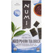 A box of Numi Organic Aged Pu-Erh Tea Bricks with images of tea leaves and a cup of tea.