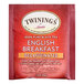 A red and white box of 100 Twinings English Breakfast Decaffeinated tea bags.