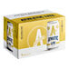 A yellow and white Athletic Lite 6-pack box of Athletic Brewing Co. Non-Alcoholic Beer with two cans inside.