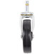 A black swivel stem caster with a black rubber wheel.