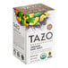 A white box of Tazo Organic Earl Grey Tea Bags with orange and green leaves and text.