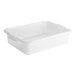 A white rectangular plastic bus tub or food storage box with handles on the sides.