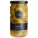 A jar of Belosa Lemon Peel Stuffed Queen Olives with a label on it.