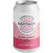 A close up of a DayPack Black Cherry Non-Alcoholic Sparkling Hop Water can with a white and pink label.