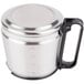 A stainless steel Hamilton Beach coffee carafe with a black handle.