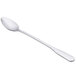 A silver spoon with a white handle.