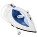 A white and blue Hamilton Beach midsize iron with a retractable cord.