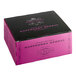 A pink and black Harney & Sons box of raspberry tea with a pink ribbon.