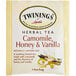 A white package of Twinings Chamomile, Honey & Vanilla Herbal Tea Bags.