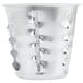 A silver cone with holes on a white background.