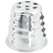 A silver metal cone with holes.