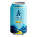 A blue and white Athletic Brewing Co. Run Wild non-alcoholic beer can.