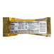 A chocolate hazelnut vitamin and protein bar in a gold and yellow wrapper with nutrition facts displayed on the back.