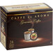 A box of Caffe de Aroma Decaf Breakfast Blend single serve coffee cups on a counter.