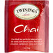 A red Twinings package of 25 Chai Tea bags with white text.