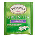 A green Twinings packet of 20 green tea and jasmine tea bags.