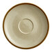 An Acopa Keystone granite gray porcelain saucer with a speckled design.