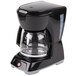 A black Proctor Silex 12 cup coffee maker with a glass pot.