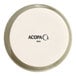 A white porcelain ramekin with black text that reads "Acopa Keystone" on it.