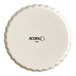 A white Acopa porcelain souffle dish with a black text label.