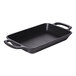 A black rectangular pan with handles.