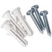 A white plastic dowel and screws for a Hamilton Beach wall mount iron organizer.