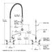 A diagram of a T&S deck mounted pre-rinse faucet with a hose and add-on faucet.