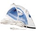 A white Hamilton Beach iron with a blue cord cover.