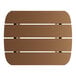 A brown high impact polystyrene table surface with four horizontal slats.