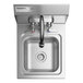 A top view of a stainless steel Regency wall-mounted hand sink with two T&S faucets with black levers.