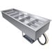 A Hatco drop-in refrigerated cold food well with a stainless steel tray in a large rectangular silver container.