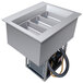 A large rectangular silver drop-in refrigerated cold food well with one slanted tray.