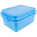 A Vollrath blue plastic storage box with a raised snap-on lid.