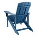 A blue Lancaster Table & Seating high impact polystyrene Adirondack chair with a wooden back and armrests.