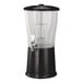 A black stainless steel and plastic beverage dispenser with a glass lid.