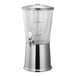 A Service Ideas stainless steel beverage dispenser with a clear Tritan plastic infuser tube and lid.