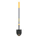 A True Temper round point shovel with a yellow and black fiberglass handle.