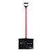 A black and red True Temper snow shovel with a curved pole and D-grip handle.