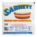 A package of Sabrett skinless beef hot dogs.