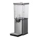 A Service Ideas stainless steel beverage dispenser with a Tritan plastic infuser wall and lid.