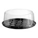 A Baker's Lane black plastic cake container with a clear scalloped dome lid.