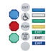A group of universal pneumatic buttons with red, blue, and green circular covers.