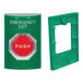 A green emergency exit button with white text and a green push button.