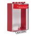 a red and white fire alarm box