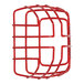 A red metal wire guard with a square shape over a red horn/strobe/speaker.
