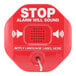 A Fire Extinguisher Theft Stopper with a red cover over a red alarm button.