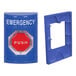 A blue Safety Technology International Stopper Station with white text and "Emergency" in white letters.