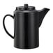 A black Service Ideas plastic teapot with lid on a white background.