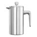 A brushed stainless steel Service Ideas French press with a handle.